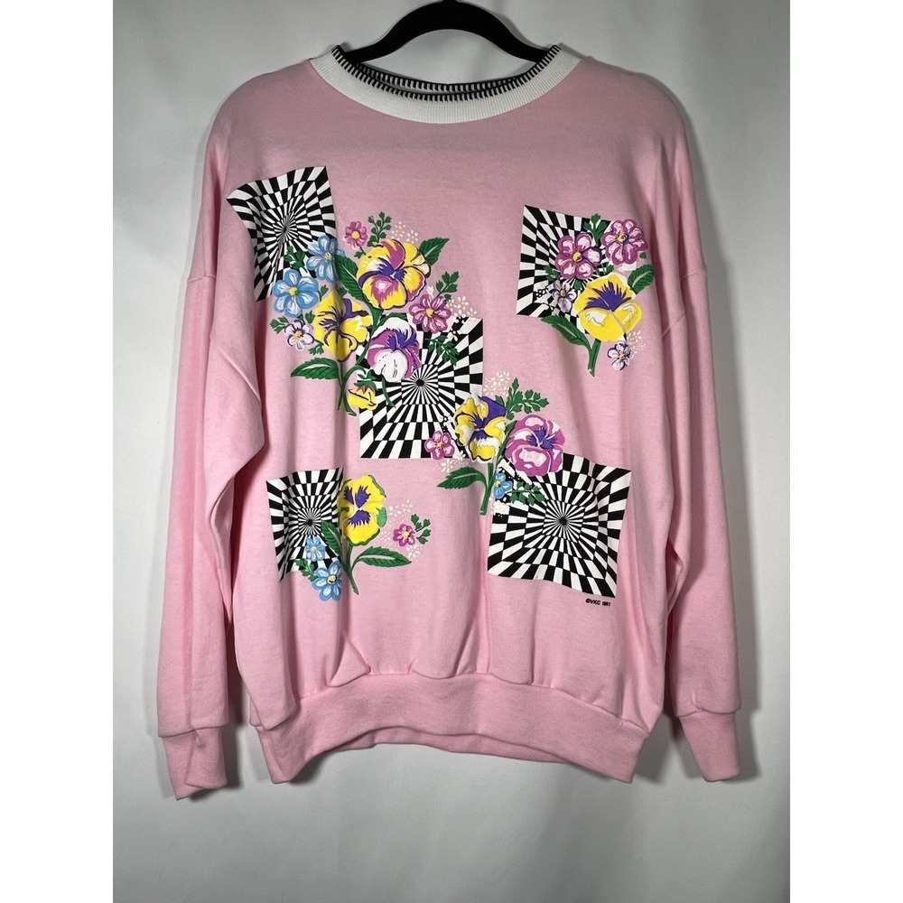 Vintage 90s Artist Floral Puffy Print Sweatshirt Briazzi Size M Made In USA Rare